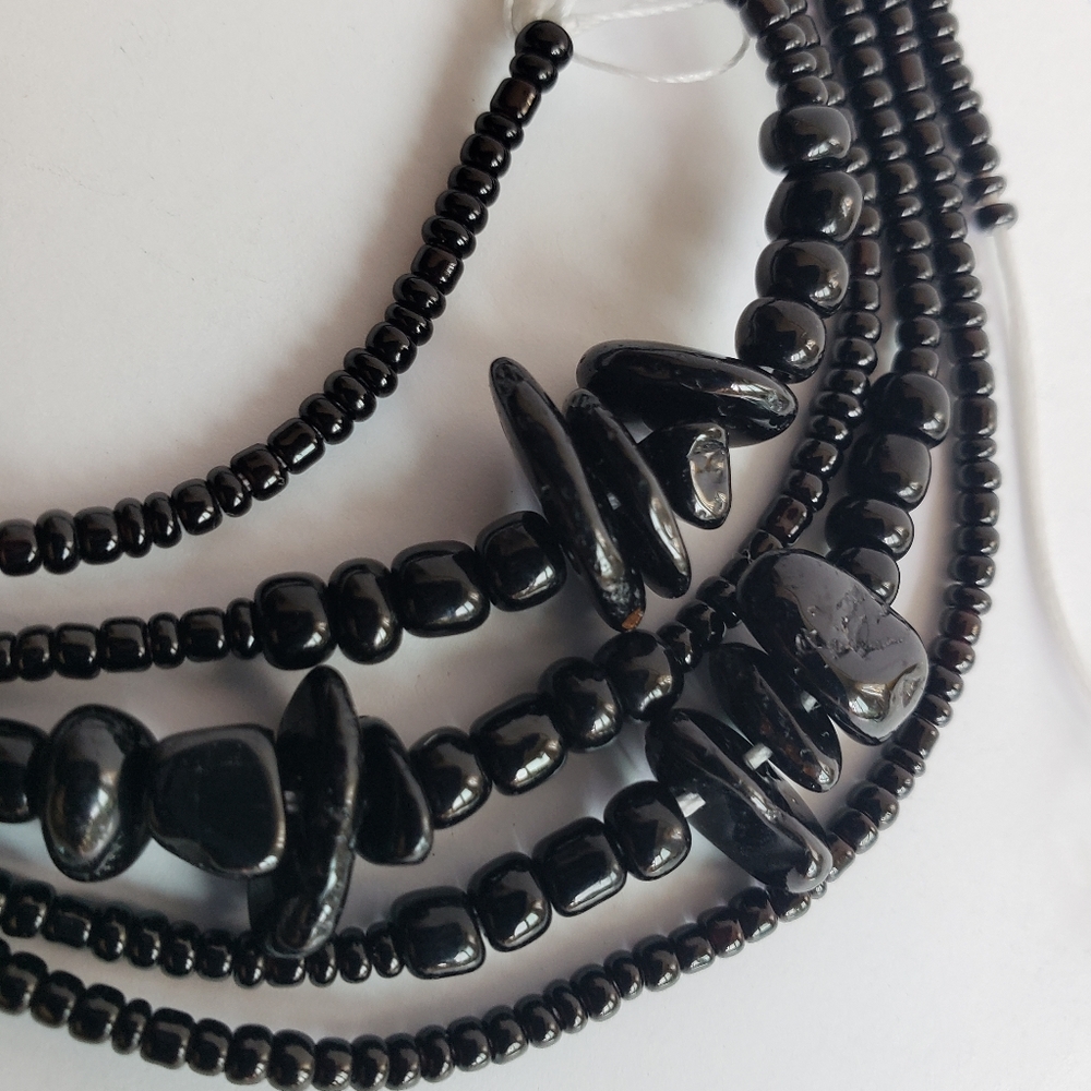 Black Out WaistBeads Tie On Permanent. Tourmaline Stones.